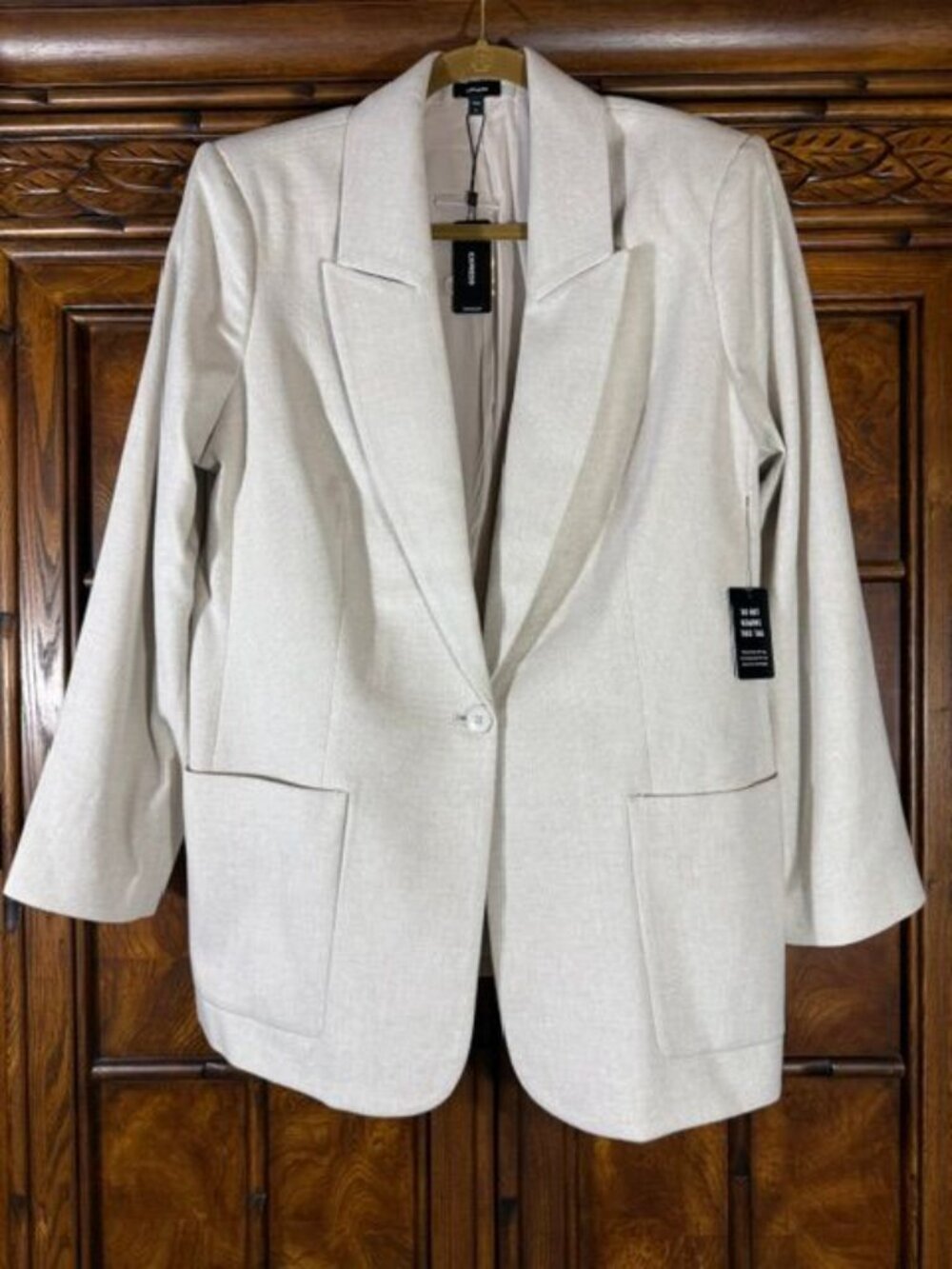 Express Oatmeal Heather Luxe Lounge Cotton Wool Blend Blazer - Picture 2 of 11